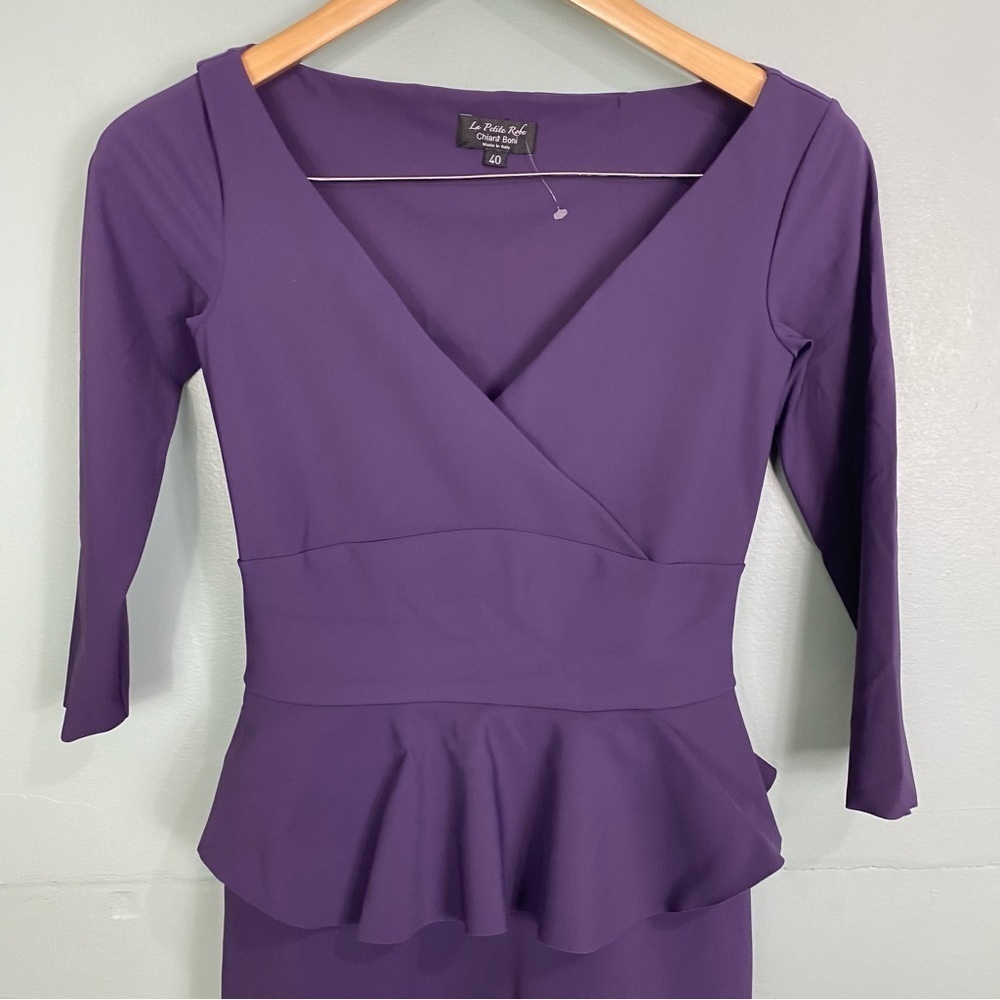Chiara Boni Purple Peplum Bodycon Half Sleeve V Neck‎ Dress Sheath Sz 40, US 2-4 - Picture 3 of 6